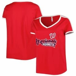 Budget ❤️ Women's Soft As A Grape Red Washington Nationals Plus Size V-Neck T-Shirt 🎉