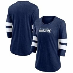 Best Pirce ✔️ Women's Fanatics Branded Heathered College Navy Seattle Seahawks Primary Logo 3/4 Sleeve Scoop Neck T-Shirt 🎉
