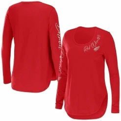 Wholesale 😀 Women's WEAR By Erin Andrews Red Detroit Red Wings Team Scoop Neck Long Sleeve T-Shirt 🔔