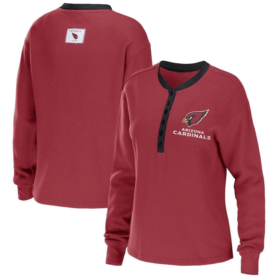 Flash Sale π₯° Women's WEAR By Erin Andrews Cardinal Arizona Cardinals Waffle Henley Long Sleeve T-Shirt π§¨