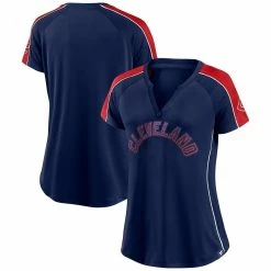 Best Pirce 🔔 Women's Fanatics Branded Navy/Red Cleveland Indians True Classic League Diva Pinstripe Raglan V-Neck T-Shirt 🥰