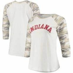 Promo 🔔 Camp David 👩 Women's White/Camo Indiana Hoosiers Boyfriend ⚾ Baseball Raglan 3/4 Sleeve T-Shirt ❤️