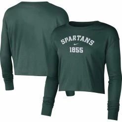 Outlet 🌟 Women's Nike Green Michigan State Spartans Est. Cropped Long Sleeve T-Shirt 🔔