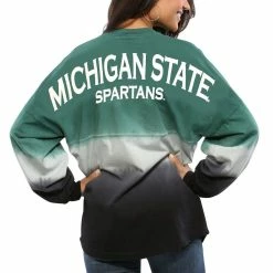 Discount 🎉 Women's Green Michigan State Spartans Ombre Long Sleeve Dip-Dyed Spirit Jersey 💯
