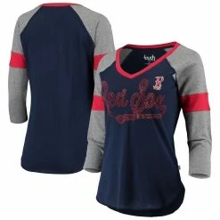 Wholesale 🤩 Women's Touch Navy/Gray Boston Red Sox Fan For Life Raglan V-Neck 3/4-Sleeve T-Shirt ✔️