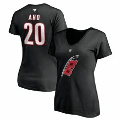 Brand new 🌟 Women's Fanatics Branded Sebastian Aho Black Carolina Hurricanes Alternate Authentic Stack Name & Number V-Neck T-Shirt 🔥