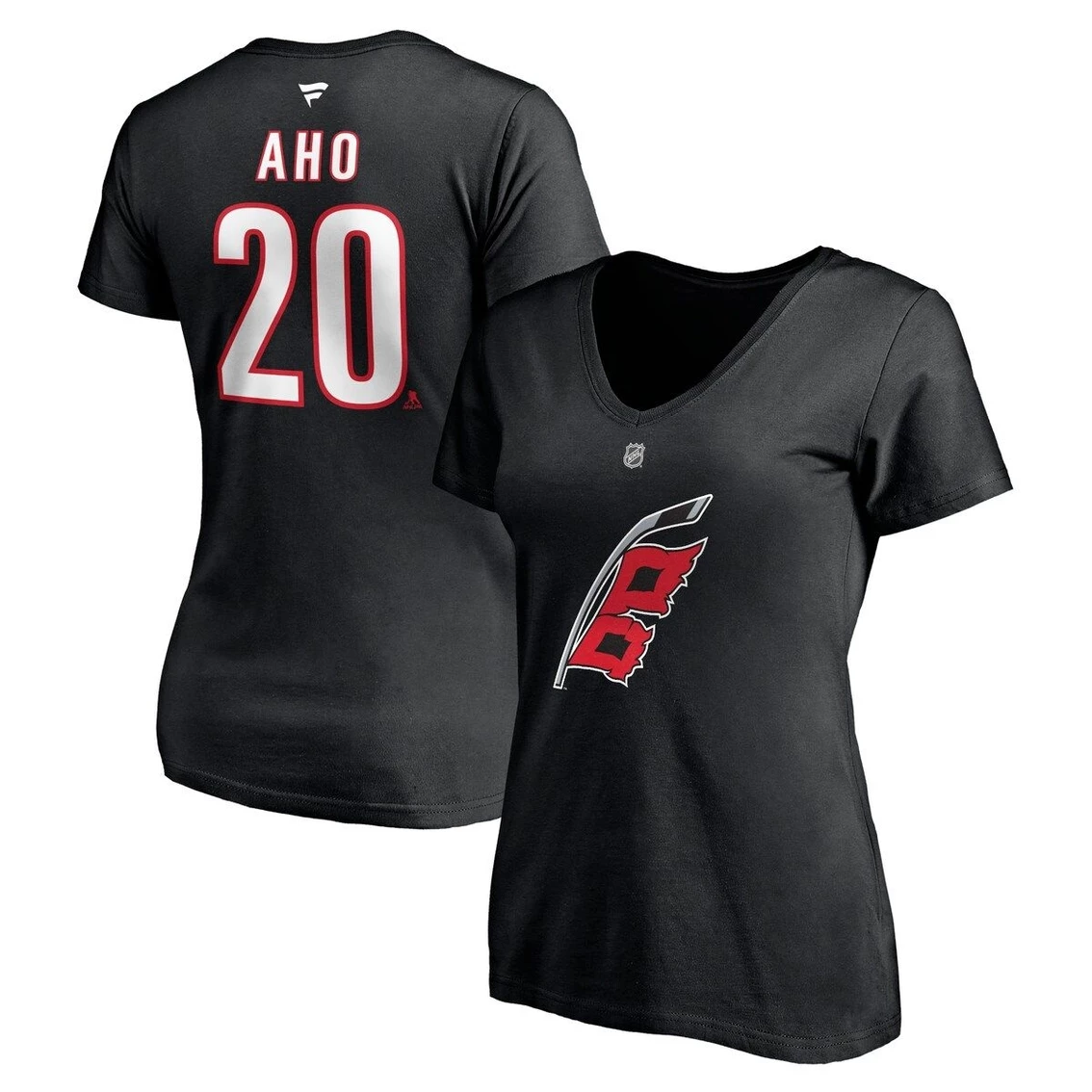 Brand new π Women's Fanatics Branded Sebastian Aho Black Carolina Hurricanes Alternate Authentic Stack Name & Number V-Neck T-Shirt π₯ - Image 2