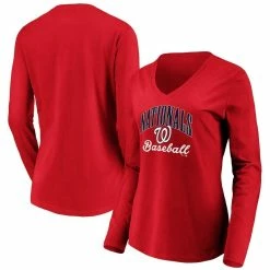 Best reviews of 🔥 Women's Fanatics Branded Red Washington Nationals Victory Script V-Neck Long Sleeve T-Shirt ❤️