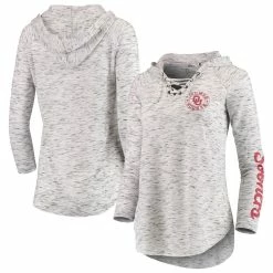 Best reviews of 😍 Women's Pressbox Gray Oklahoma Sooners Space Dye Lace-Up V-Neck Long Sleeve T-Shirt 🎁