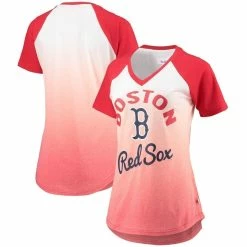 Hot Sale 🎁 Touch 👩 Women's G-III Sports By Carl Banks Red/White Boston Red Sox Shortstop Ombre Raglan V-Neck T-Shirt 🎉