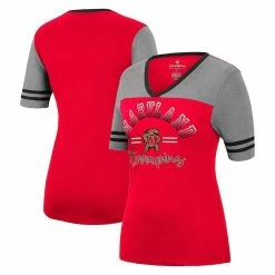 Flash Sale π― Women's Colosseum Red/Heathered Gray Maryland Terrapins There You Are V-Neck T-Shirt π