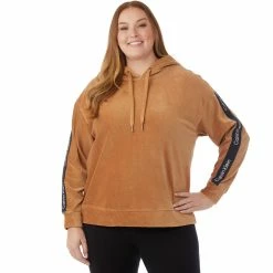 Best Sale 😀 Calvin Klein Performance Plus Size Logo Elastic Hem Hooded Pullover Top 👏