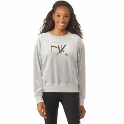 Best Pirce 💯 Calvin Klein Crew Neck Foil Logo Velour Top ⌛