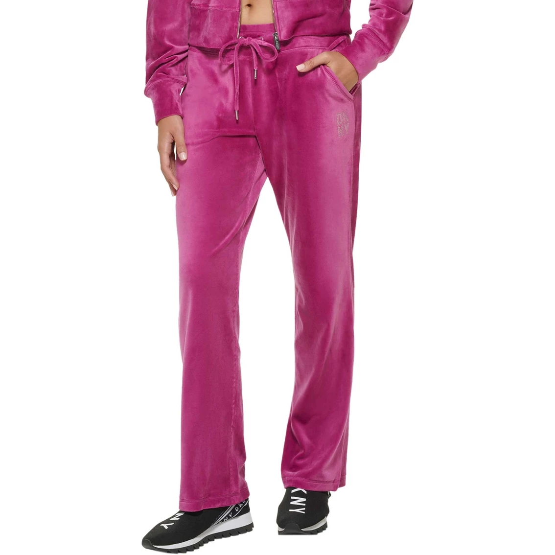 Best deal π DKNY Sport Rhinestone Logo Platinum Velour Full Zip Hoodie π₯