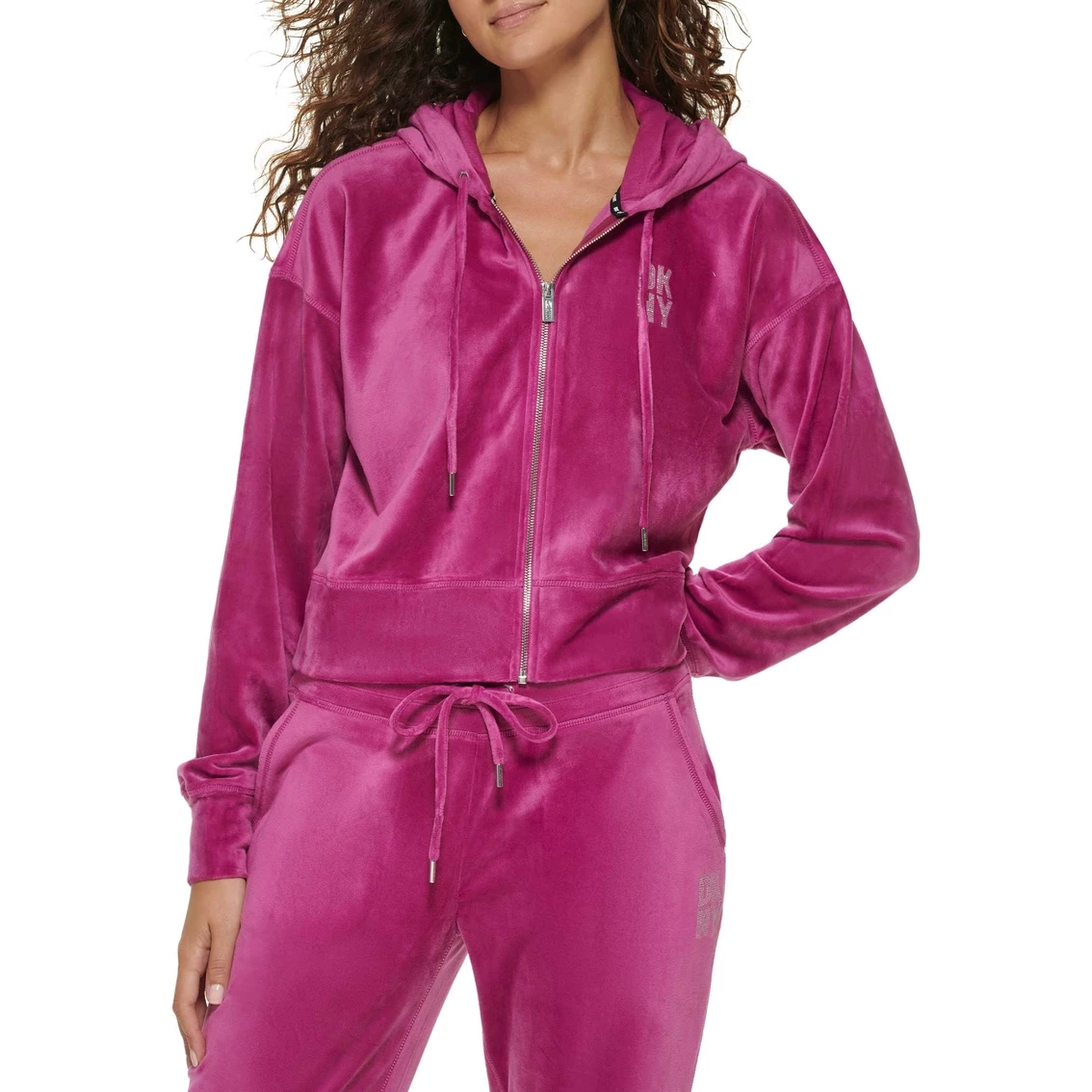 Best deal π DKNY Sport Rhinestone Logo Platinum Velour Full Zip Hoodie π₯ - Image 3