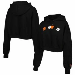 Discount 🔔 Women's The Wild Collective Black Cleveland Browns Cropped Pullover Hoodie 🎉