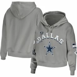 Promo 💯 Women's WEAR By Erin Andrews Gray Dallas Cowboys Plus Size Modest Cropped Pullover Hoodie 👍