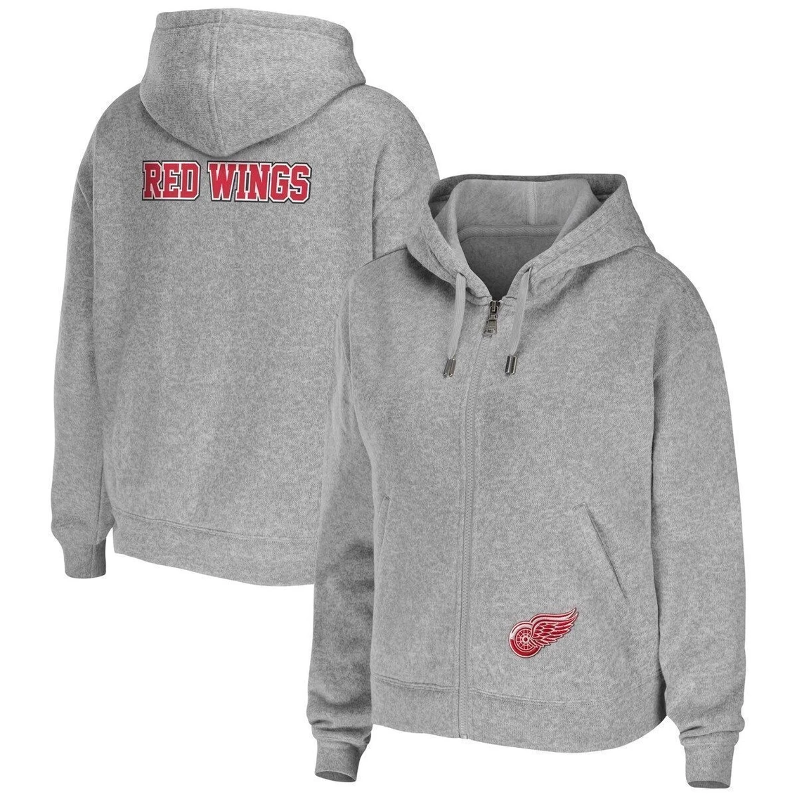 Best Sale π Women's WEAR By Erin Andrews Heather Gray Detroit Red Wings Full-Zip Hoodie π - Image 2
