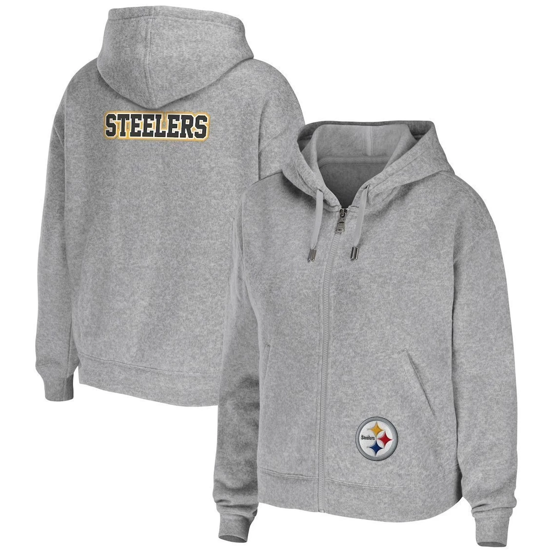 Cheap β Women's WEAR By Erin Andrews Heathered Gray Pittsburgh Steelers Team Full-Zip Hoodie βοΈ - Image 2