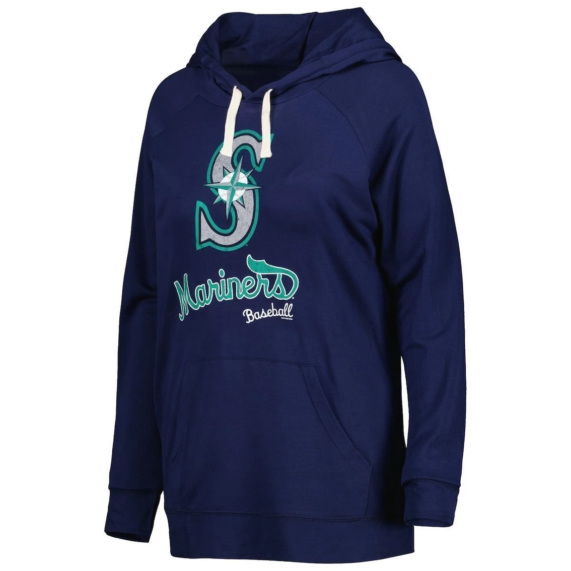 Best Sale π Women's Touch Navy Seattle Mariners Pre-Game Raglan Pullover Hoodie π - Image 3