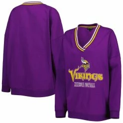 Best deal 🤩 Women's The Wild Collective Purple Minnesota Vikings Vintage Pullover V-Neck Sweatshirt 🎁