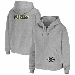 Wholesale 🤩 Women's WEAR By Erin Andrews Heather Gray Green Bay Packers Plus Size Full-Zip Hoodie ⭐