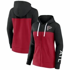 Best Sale 🥰 Women's Fanatics Branded Black/Red Atlanta Falcons Take The Field Color Block Full-Zip Hoodie 🔔