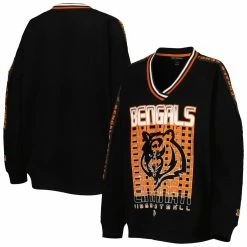 Outlet ⭐ Women's The Wild Collective Black Cincinnati Bengals Vintage Pullover V-Neck Sweatshirt 😀