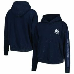 Coupon ❤️ Women's The Wild Collective Navy New York Yankees Marble Pullover Hoodie 🎉