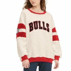 Flash Sale 🔔 Women's Tommy 👖 Jeans Oatmeal/Red Chicago Bulls Mindy Sherpa Pullover Sweatshirt 👍