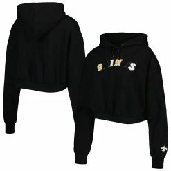 Buy 😀 Women's The Wild Collective Black New Orleans Saints Cropped Pullover Hoodie 🔥