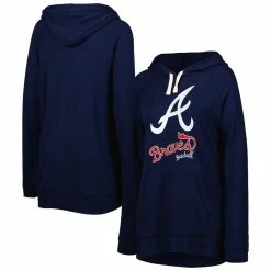 Best deal 🌟 Women's Touch Navy Atlanta Braves Pre-Game Raglan Pullover Hoodie 🧨