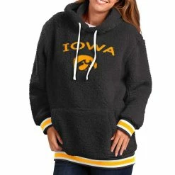 Wholesale 🥰 Women's G-III 4Her By Carl Banks Black Iowa Hawkeyes Game Over Sherpa Pullover Hoodie 🔔
