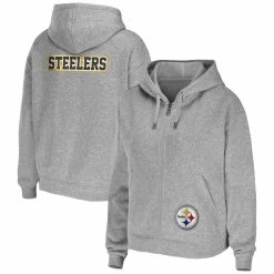 New ❤️ Women's WEAR By Erin Andrews Heather Gray Pittsburgh Steelers Plus Size Full-Zip Hoodie ❤️