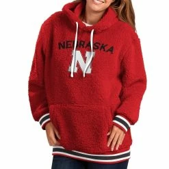 Flash Sale 🌟 Women's G-III 4Her By Carl Banks Scarlet Nebraska Huskers Game Over Sherpa Pullover Hoodie 🔥