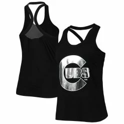 Flash Sale ✔️ Women's The Wild Collective Black Chicago Cubs Tonal Athleisure Racerback Tank Top 🤩