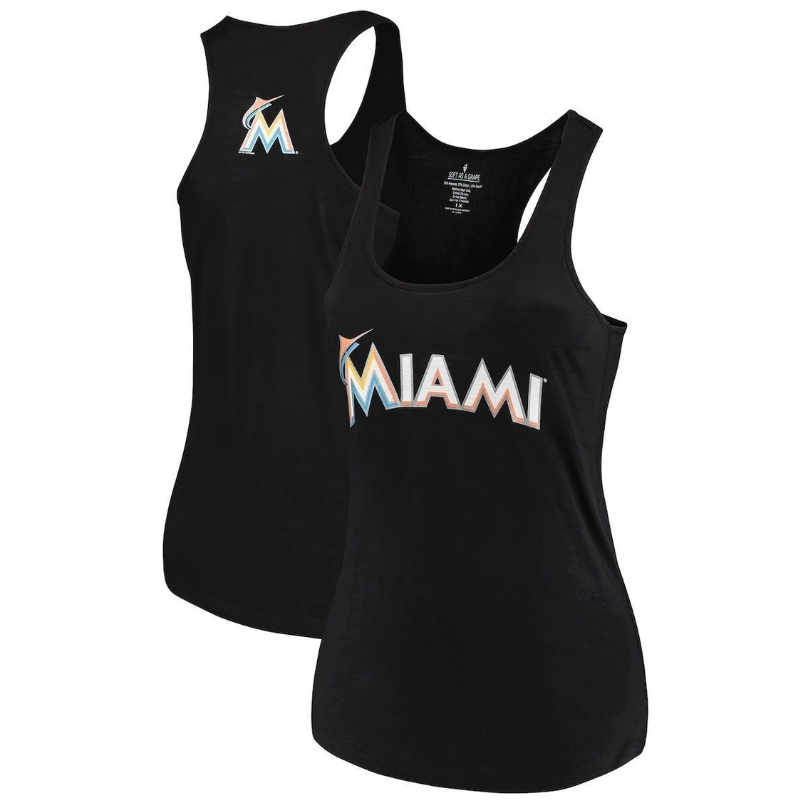New π Women's Soft As A Grape Black Miami Marlins Plus Size Swing For The Fences Racerback Tank Top β