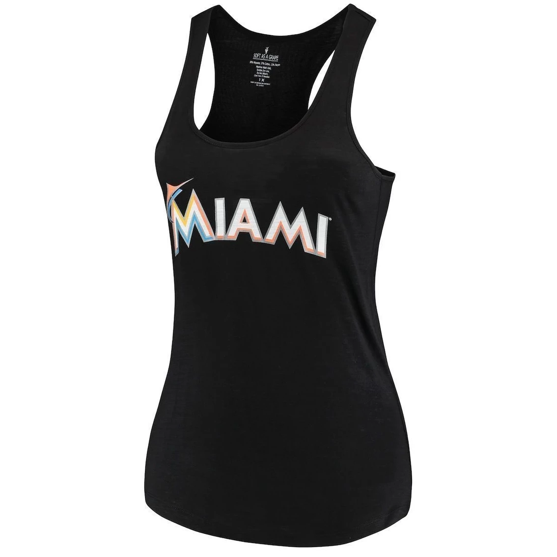 New π Women's Soft As A Grape Black Miami Marlins Plus Size Swing For The Fences Racerback Tank Top β - Image 3