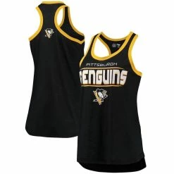 Best deal 🥰 Women's G-III Sports By Carl Banks Black Pittsburgh Penguins Showdown Slub Racerback Tank Top 🎁