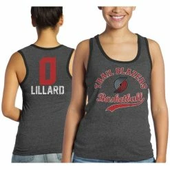 New π Women's Majestic Threads Damian Lillard Black Portland Trail Blazers Name And Number Tri-Blend Tank Top π₯°