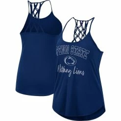 Hot Sale π Women's Colosseum Navy Penn State Nittany Lions Natasha Macrame Scoop Neck Racerback Tank Top π