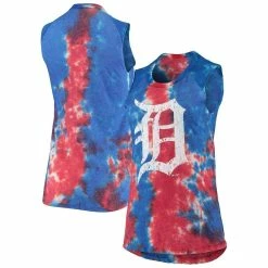 Budget π― Women's Majestic Threads Red/Blue Detroit Tigers Tie-Dye Tri-Blend Muscle Tank Top π€©