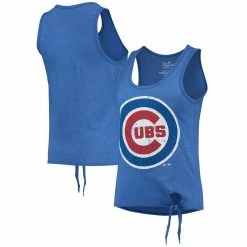 Top 10 😍 Women's Majestic Threads Royal Chicago Cubs Scoop Neck Racerback Side Tie Tri-Blend Tank Top ⭐