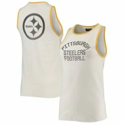 Outlet β€οΈ Women's Junk Food White/Gold Pittsburgh Steelers Throwback Pop Binding Scoop Neck Tank Top π§¨