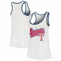 Deals ❤️ Women's New Era White/Royal Texas Rangers Pinstripe Scoop Neck Tank Top 🔔