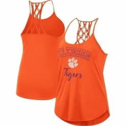 Outlet β€οΈ Women's Colosseum Orange Clemson Tigers Natasha Macrame Scoop Neck Racerback Tank Top π₯
