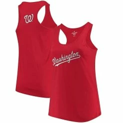 Best deal 🔔 Women's Soft As A Grape Red Washington Nationals Plus Size Swing For The Fences Racerback Tank Top 🥰