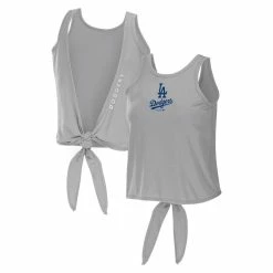 Cheapest 🥰 Women's WEAR By Erin Andrews Gray Los Angeles Dodgers Open Back Twist Tie Tank Top ✨