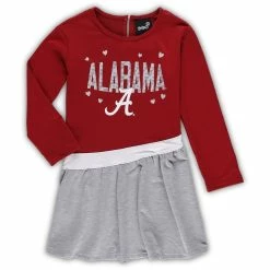 Wholesale 🛒 Outerstuff 👧 Girls Infant Crimson/Heathered Gray Alabama Crimson Tide Heart To Heart French Terry 👗 Dress 🔥