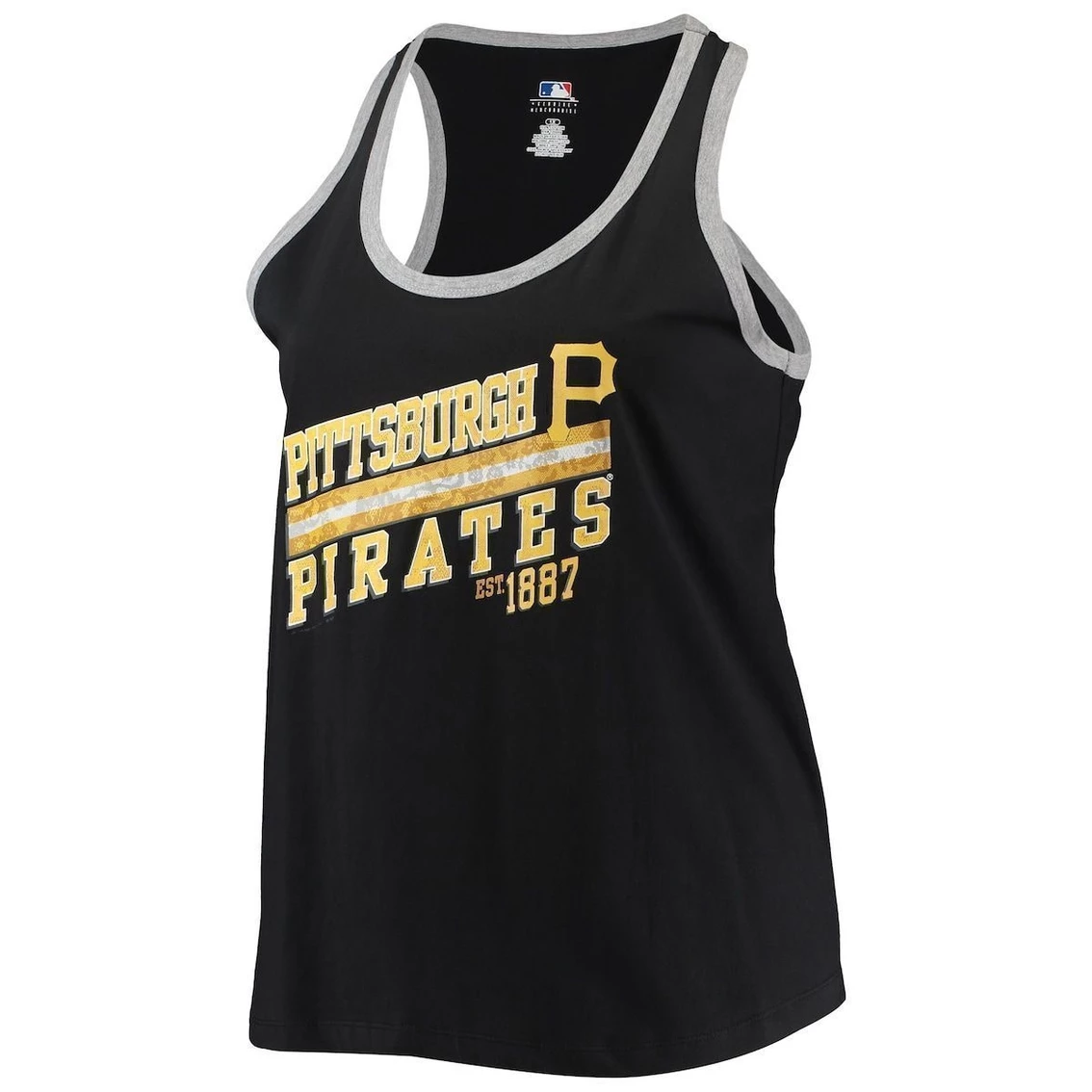 Cheap π Profile π© Women's Black Pittsburgh Pirates Plus Size Ringer Racerback Tank Top π - Image 3